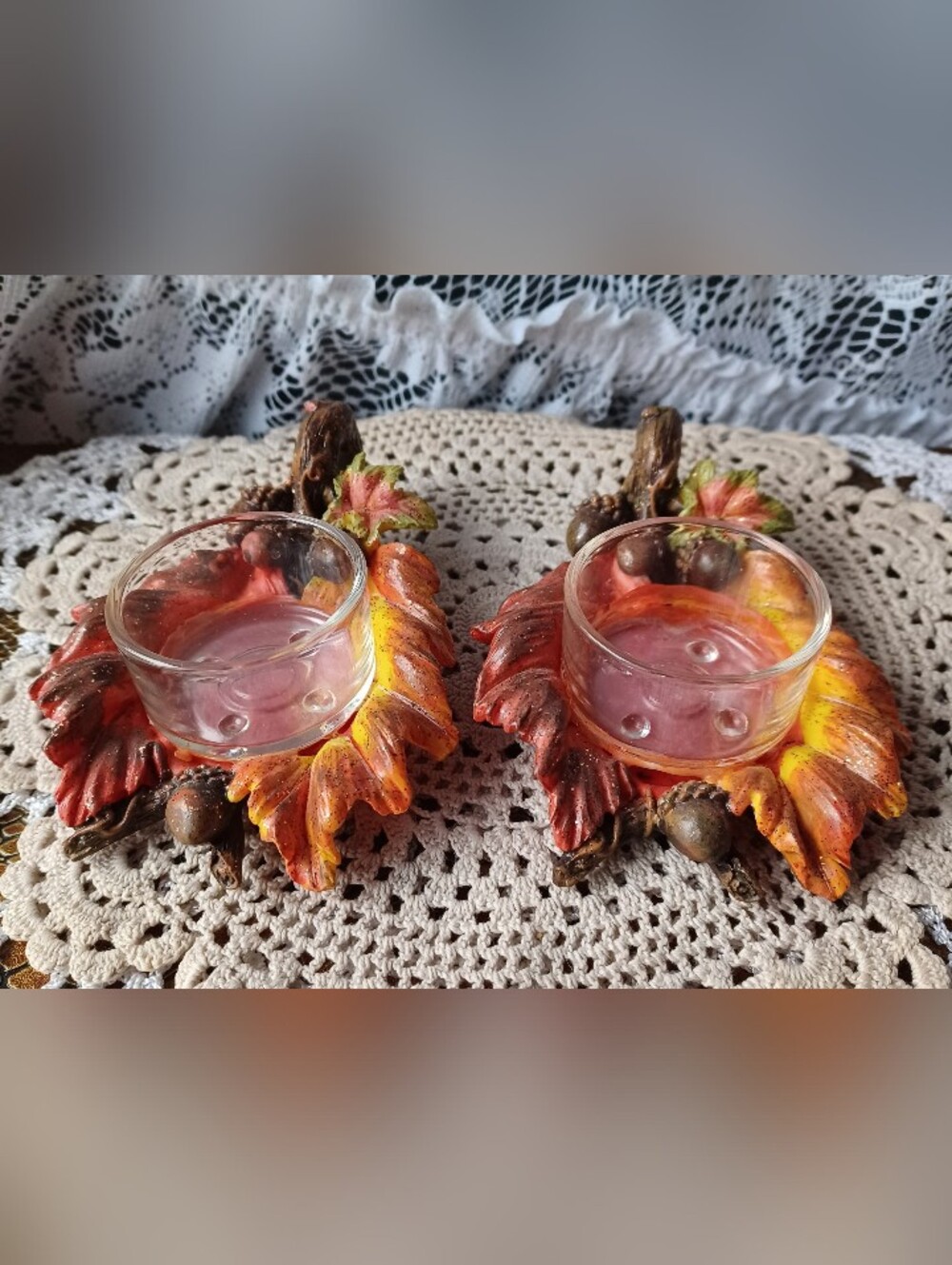 FALL-THEMED RESIN/GLASS VOTIVE/TEALIGHT CANDLE HOLDER SET *CANDLES NOT INCLUDED*